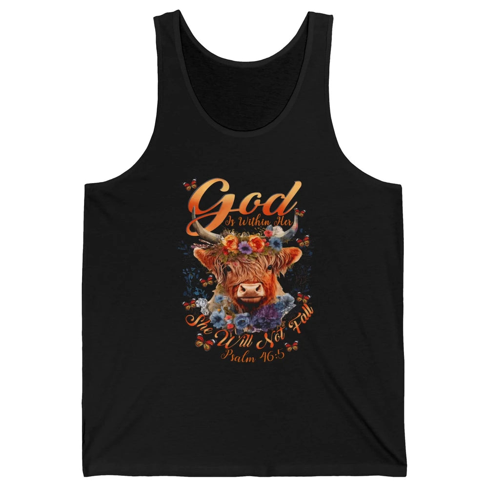 Christian Highland Cow God Is Within Her Bible Religious Unisex Jersey Tank