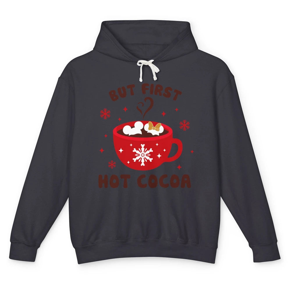 Christmas Coffee But First Hot Cocoa Family Christmas Winter Unisex Lightweight Hoodie