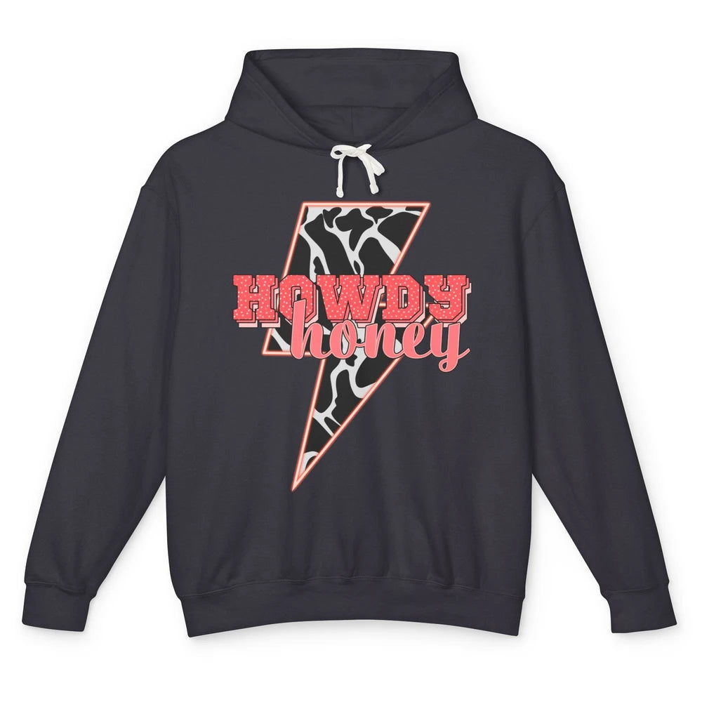 Desert Lightning Bolt Howdy Honey Cow Print Western Cowgirls Unisex Lightweight Hoodie