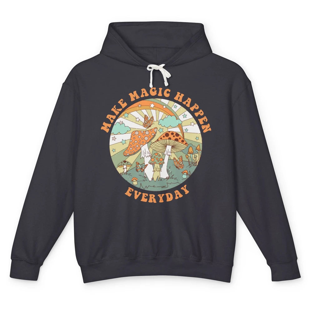 Retro Groovy Make Magic Happen Mushroom Hippie Botanical Unisex Lightweight Hoodie