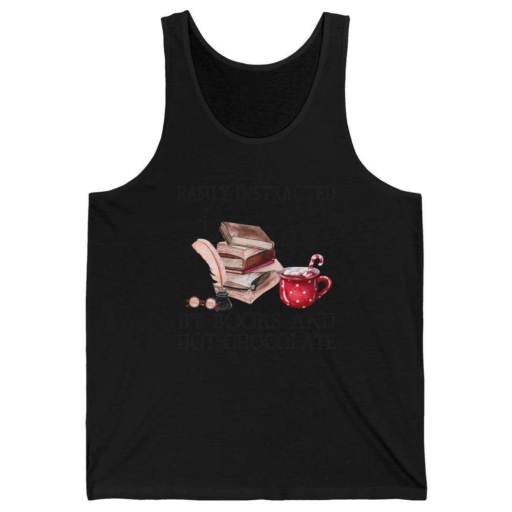 Retro Easily Distracted By Books And Hot Chocolate Christmas Unisex Jersey Tank