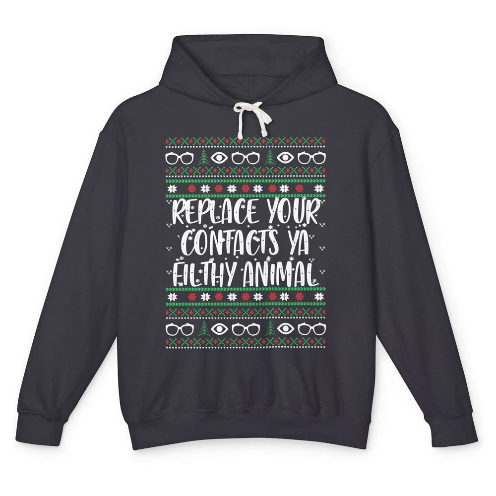 Optometry Christmas Tree Eyeglasses Replace Ya Contacts Ugly Unisex Lightweight Hoodie