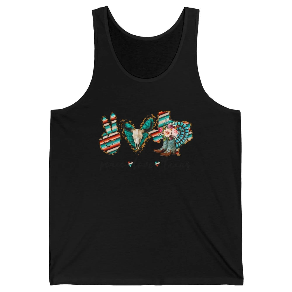 Peace Love Texas State Cowgirl Boot Western Girl Texas Pride Unisex Jersey Tank