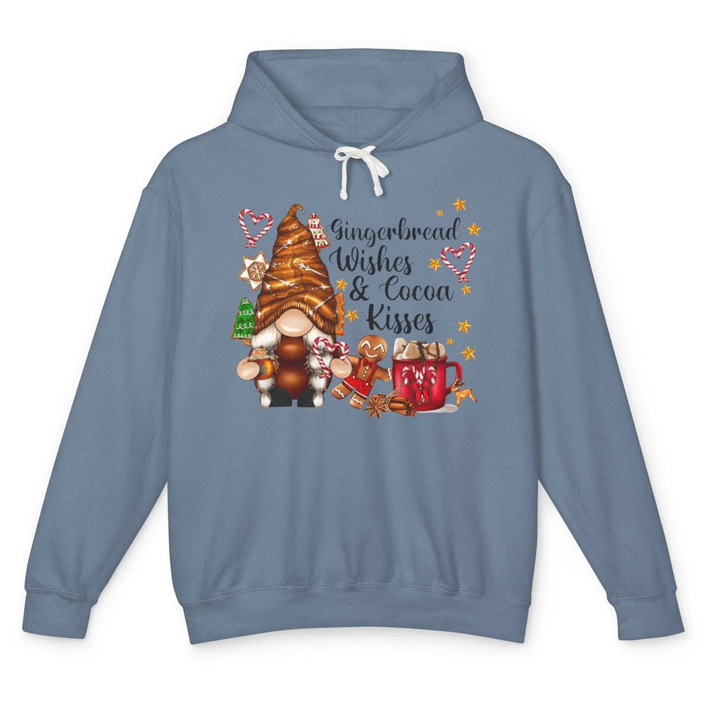 Retro Christmas Gnome Gingerbread Wishes and Cocoa Kisses Unisex Lightweight Hoodie