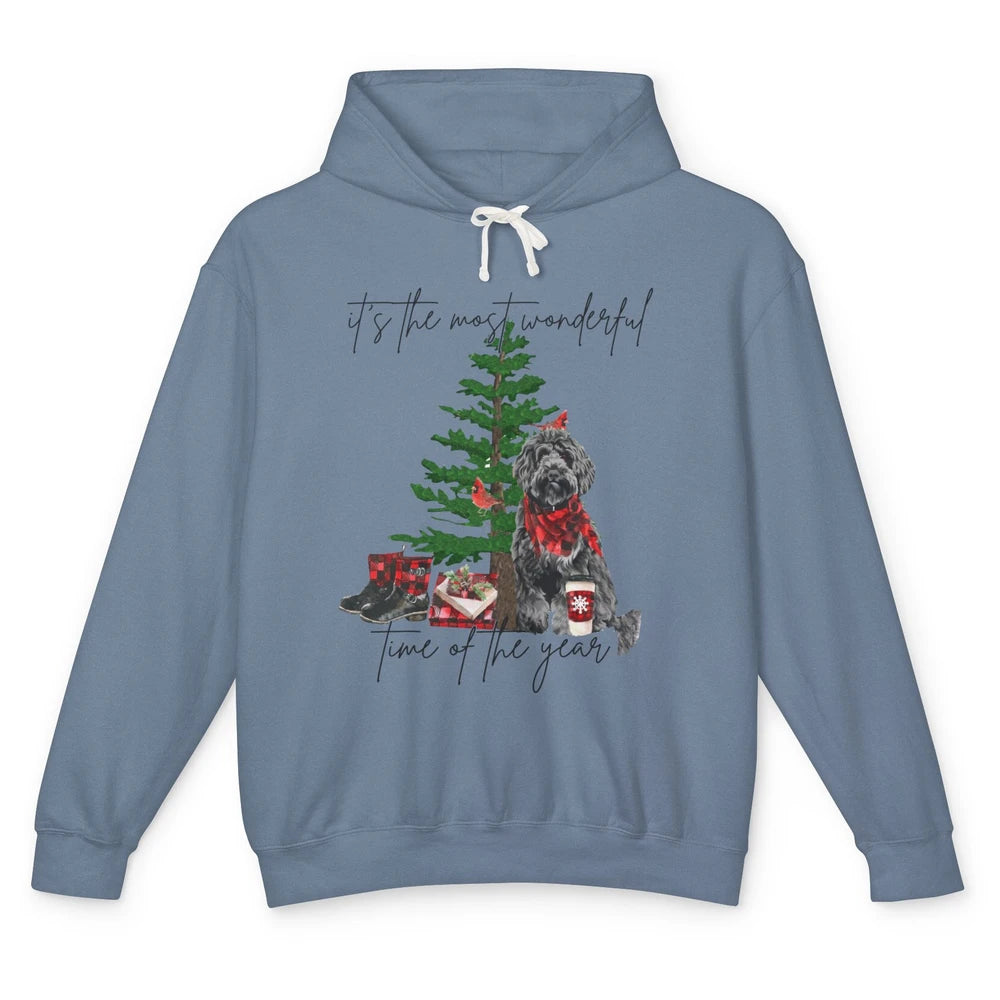 Black Golden Labradoodle Christmas Tree Most Wonderful Time Unisex Lightweight Hoodie