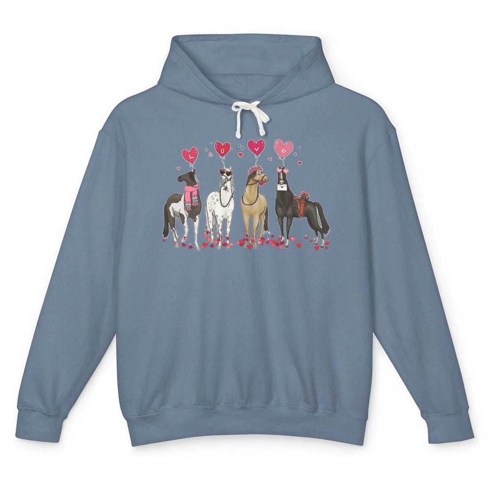 Cute Horse Valentine's Day Horses Cowgirl Rodeo Howdy Western Country Heart Love Balloon Unisex Lightweight Hoodie