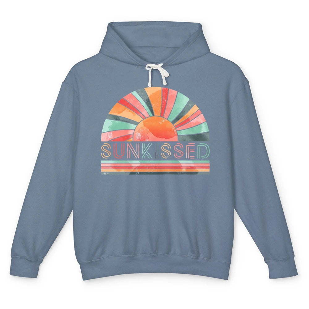 Retro Rainbow Sunkissed Summer Beach Life Vintage Boho Unisex Lightweight Hoodie