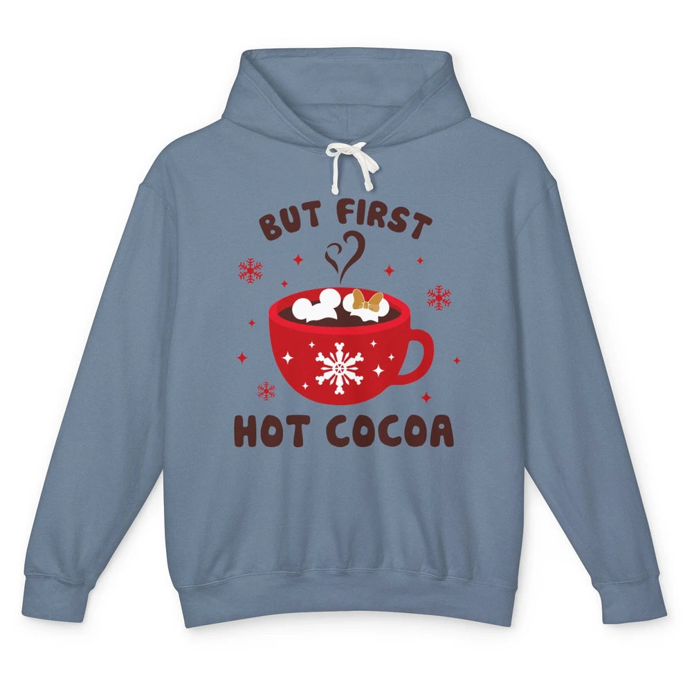 Christmas Coffee But First Hot Cocoa Family Christmas Winter Unisex Lightweight Hoodie
