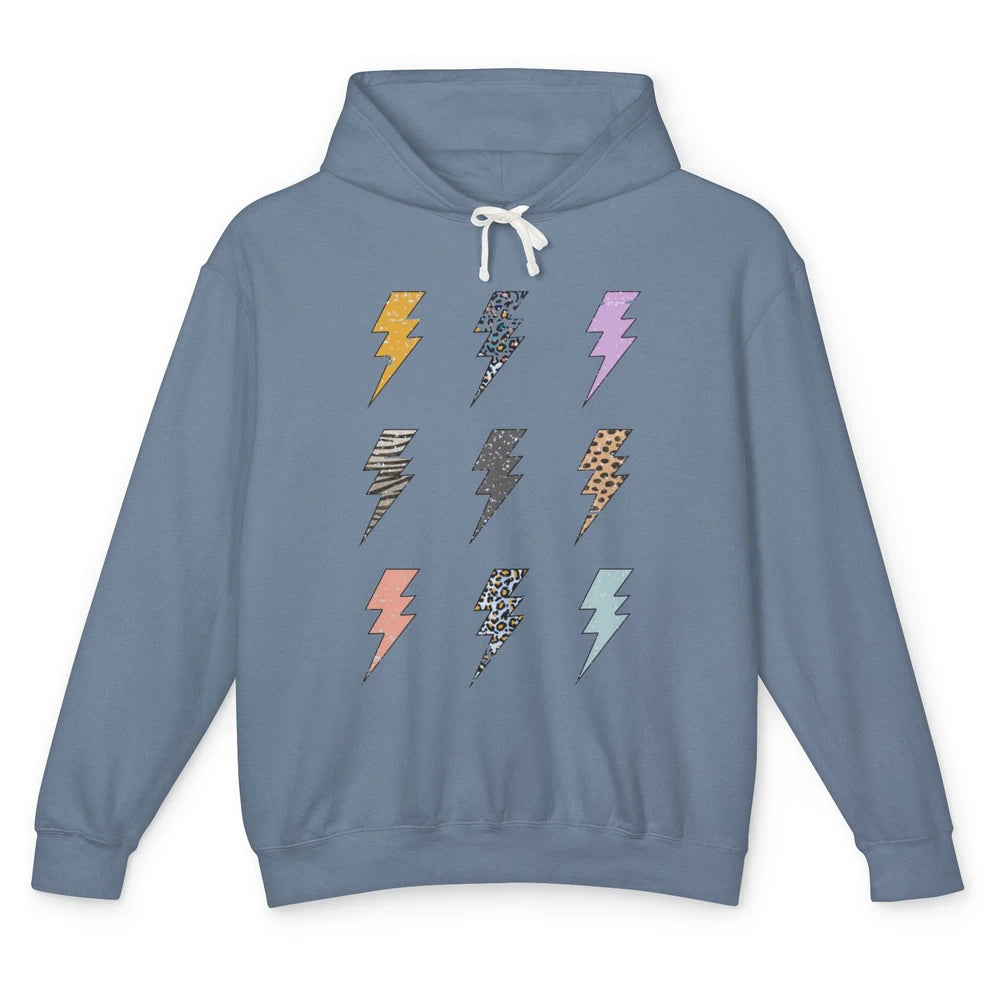 Preppy Lightning Bolt Colorful Leopard Cheetah Western Retro Unisex Lightweight Hoodie