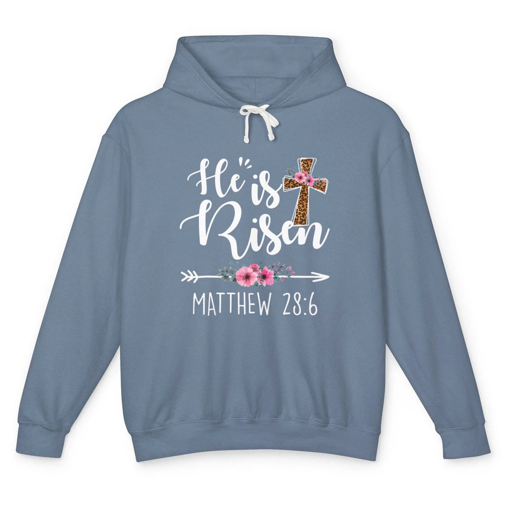 He is Risen Floral Leopard Vintage Cross Happy Easter Day Unisex Lightweight Hoodie