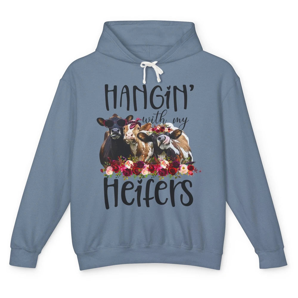 Funny Floral Heifer Hanging With My Heifer Cow Castle Farmer Unisex Lightweight Hoodie
