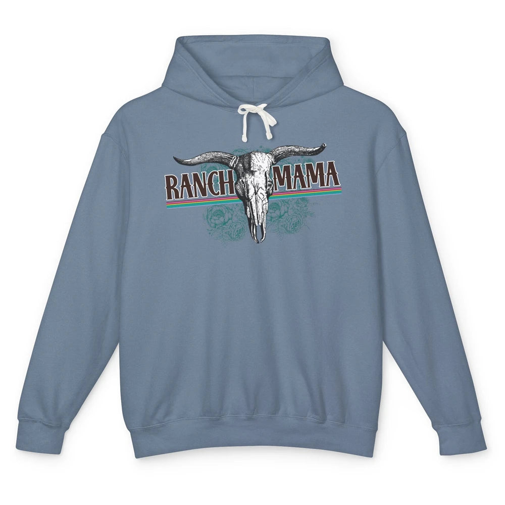 Retro Ranch Mama Highland Cow Skull Western Country Cowboy Unisex Lightweight Hoodie