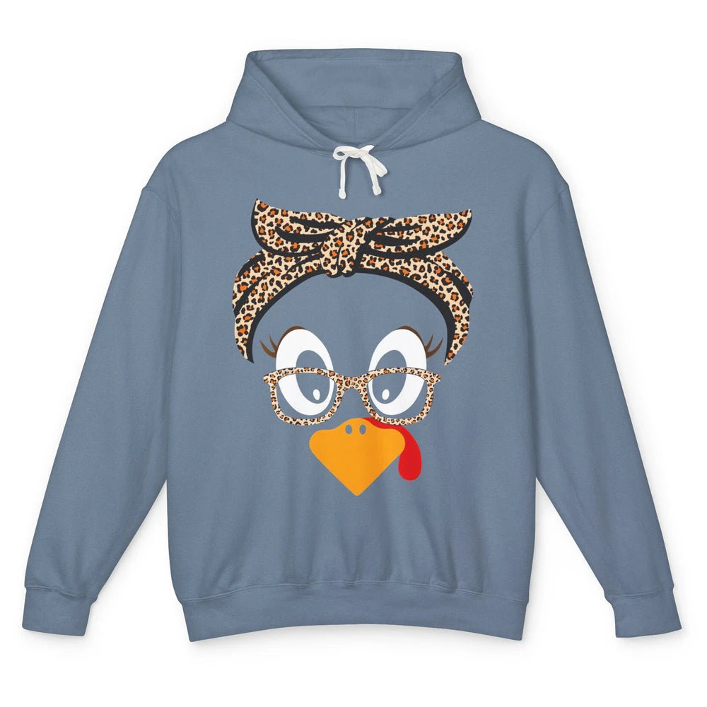 Cute Turkey Mom Leopard Glasses Thanksgiving Fall Turkey Day Unisex Lightweight Hoodie