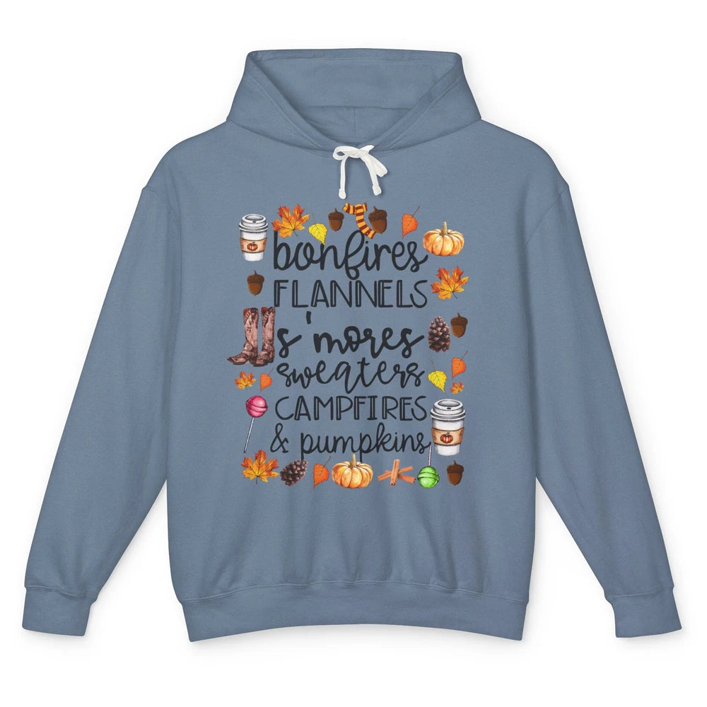 Fall Stuff Pumpkins Falling Leaves Campfire Halloween Autumn Unisex Lightweight Hoodie