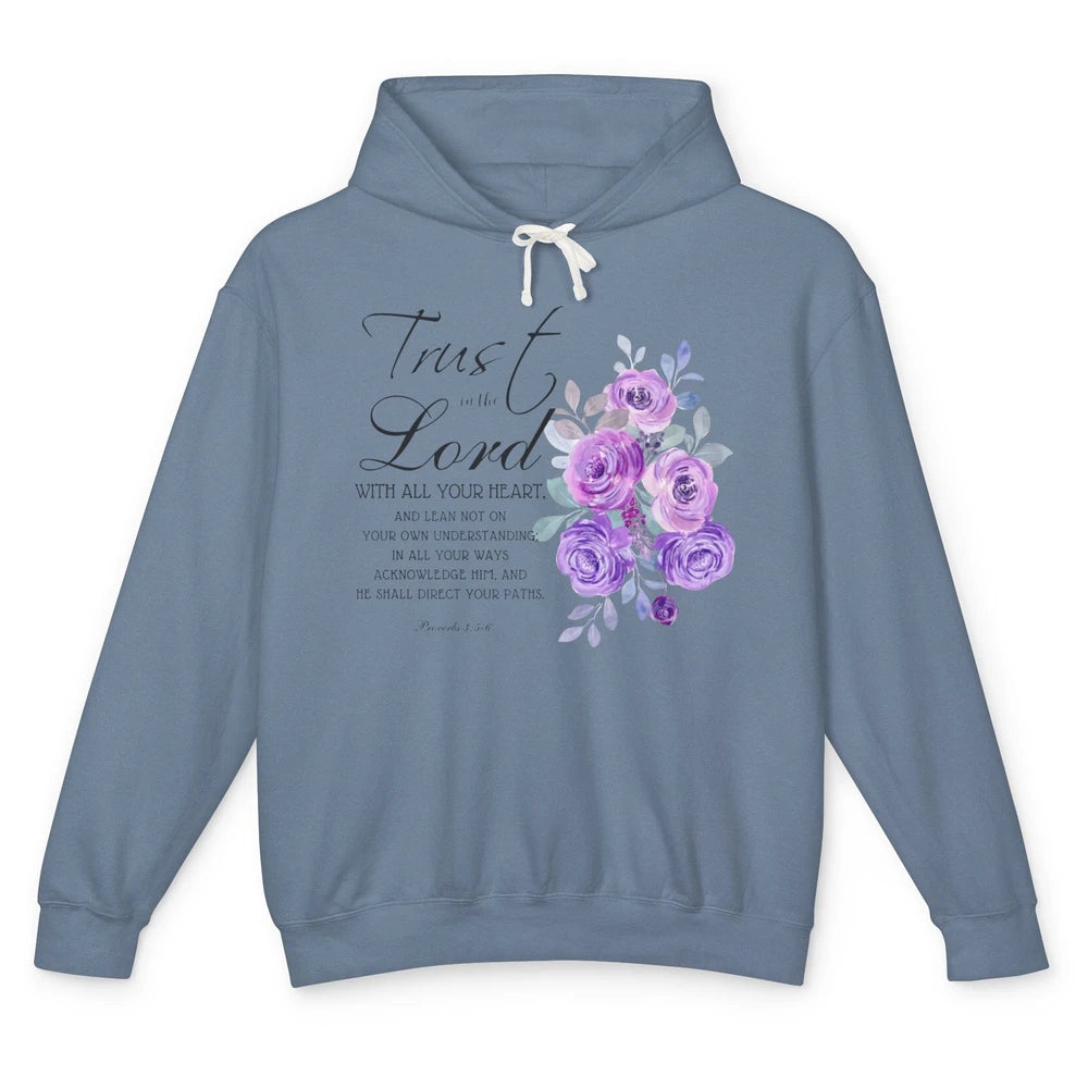 Floral Christian Trust In The Lord With All Heart Religious Unisex Lightweight Hoodie
