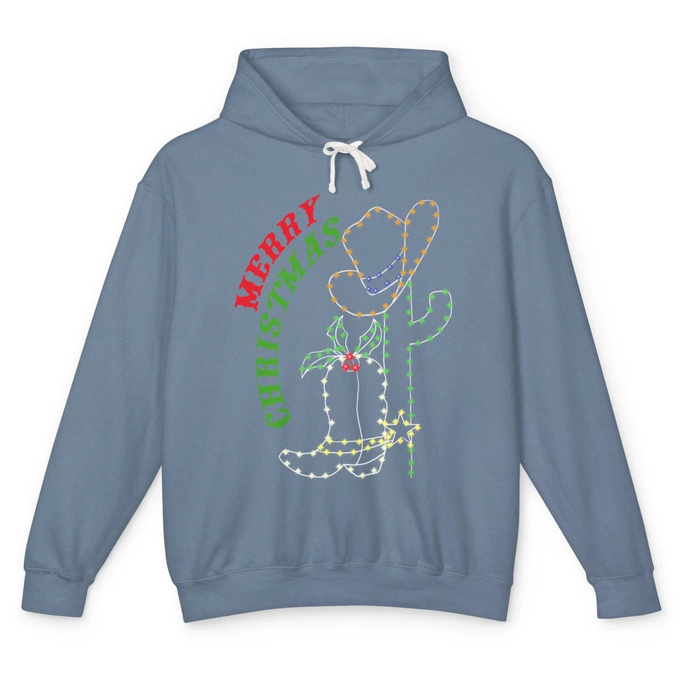Retro Cowboy Merry Christmas Western Country Cowgirl Costume Unisex Lightweight Hoodie