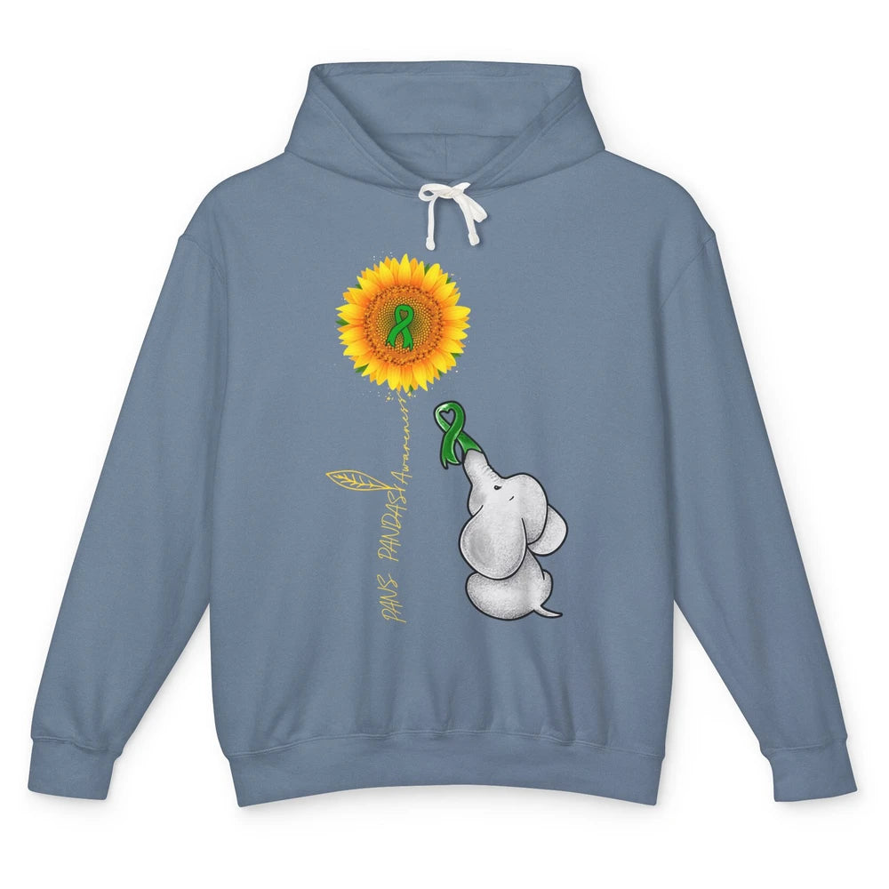PANS/PANDAS Awareness Green Ribbon Sunflower Baby Elephant Unisex Lightweight Hoodie