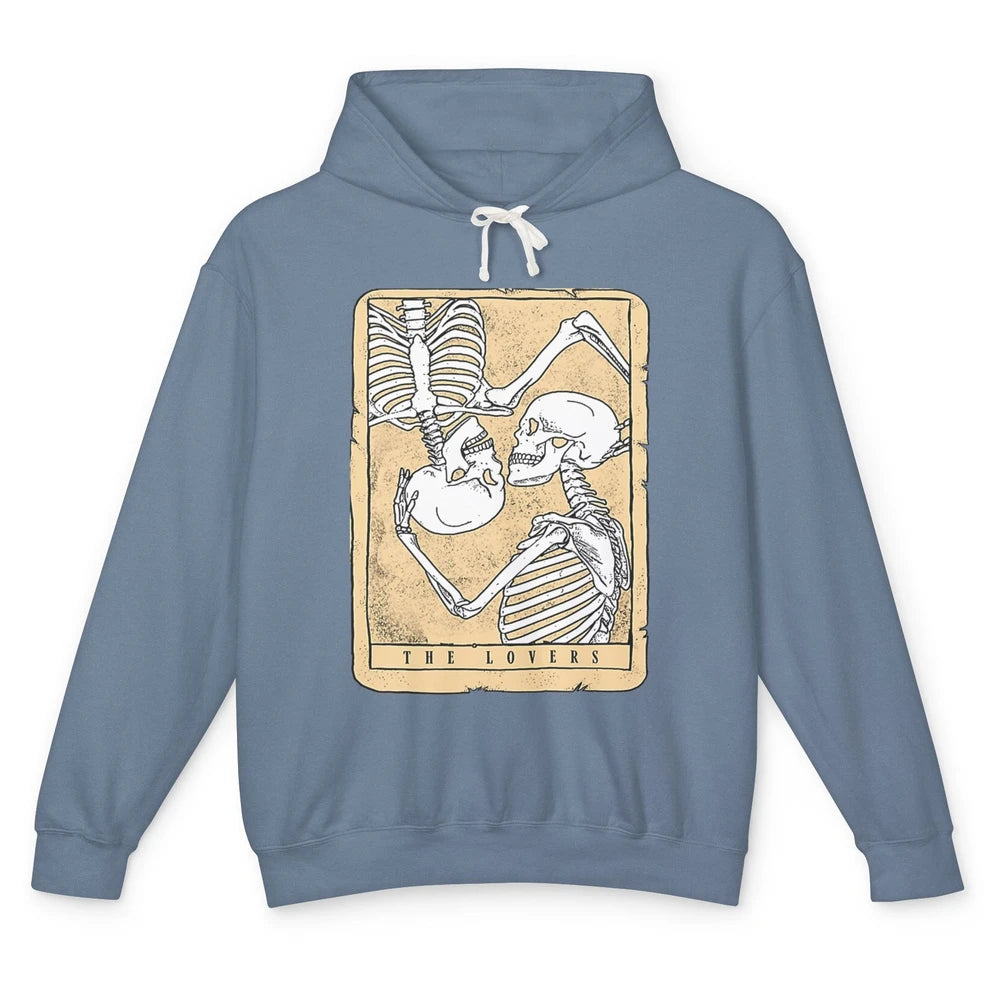 Tarot Card The Lovers Skeleton Couple Funny Skull Vintage Astrology Gothic Happy Valentine's Day Unisex Lightweight Hoodie
