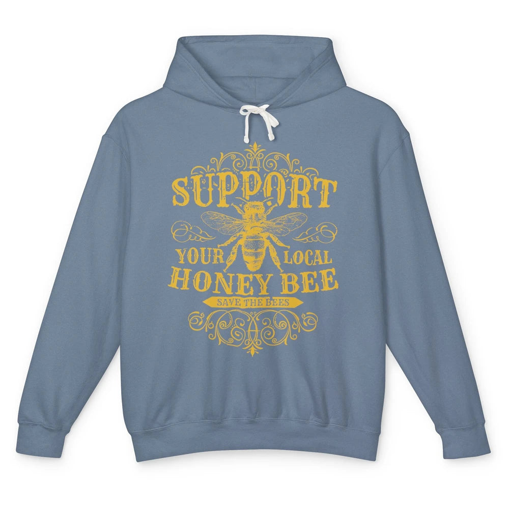 Vintage Beekeeper Support Your Local Honeybee Save The Bees Unisex Lightweight Hoodie