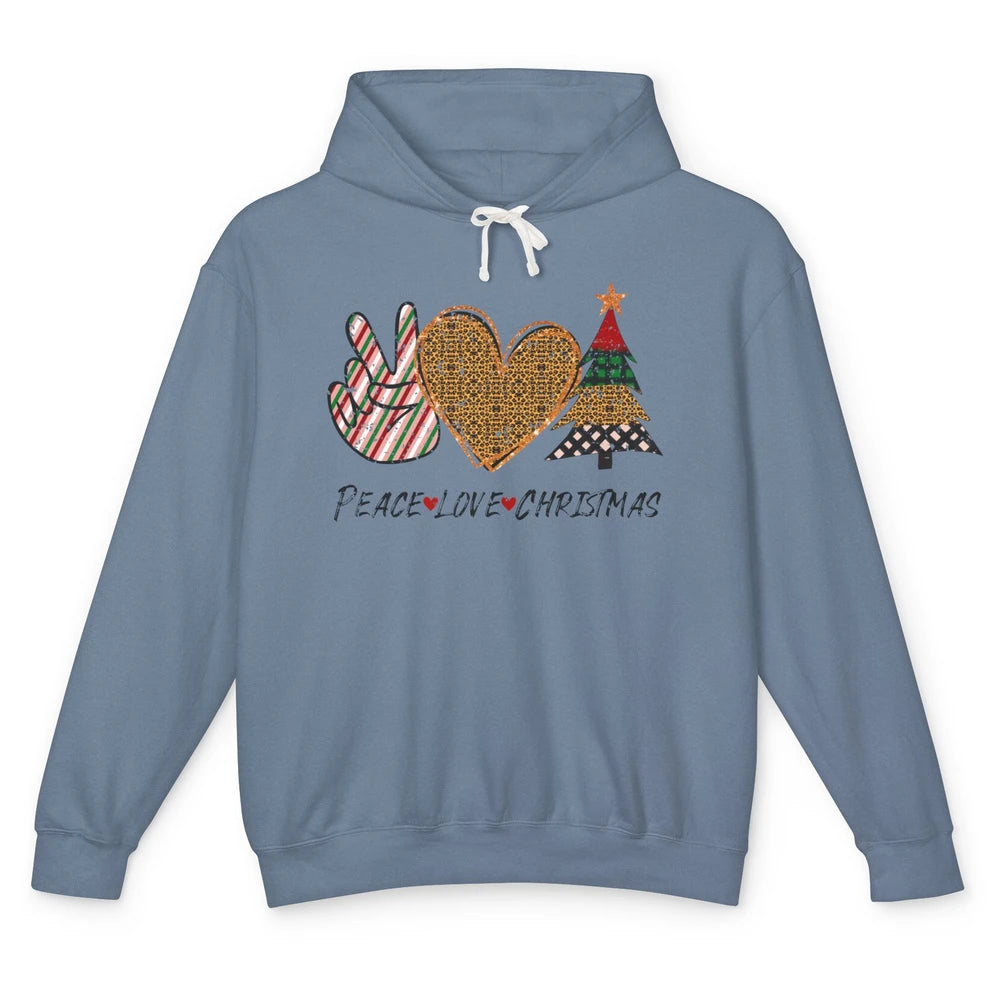 Peace Love Christmas Leopard Merry Christmas Vintage Retro Unisex Lightweight Hoodie