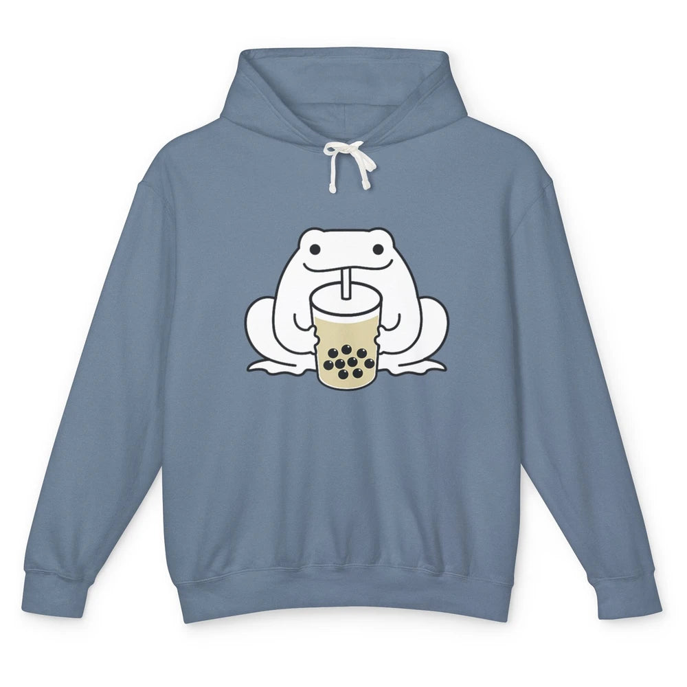 Funny Frog Drinking Boba Bubble Milk Tea Holiday Frog Kawaii Unisex Lightweight Hoodie