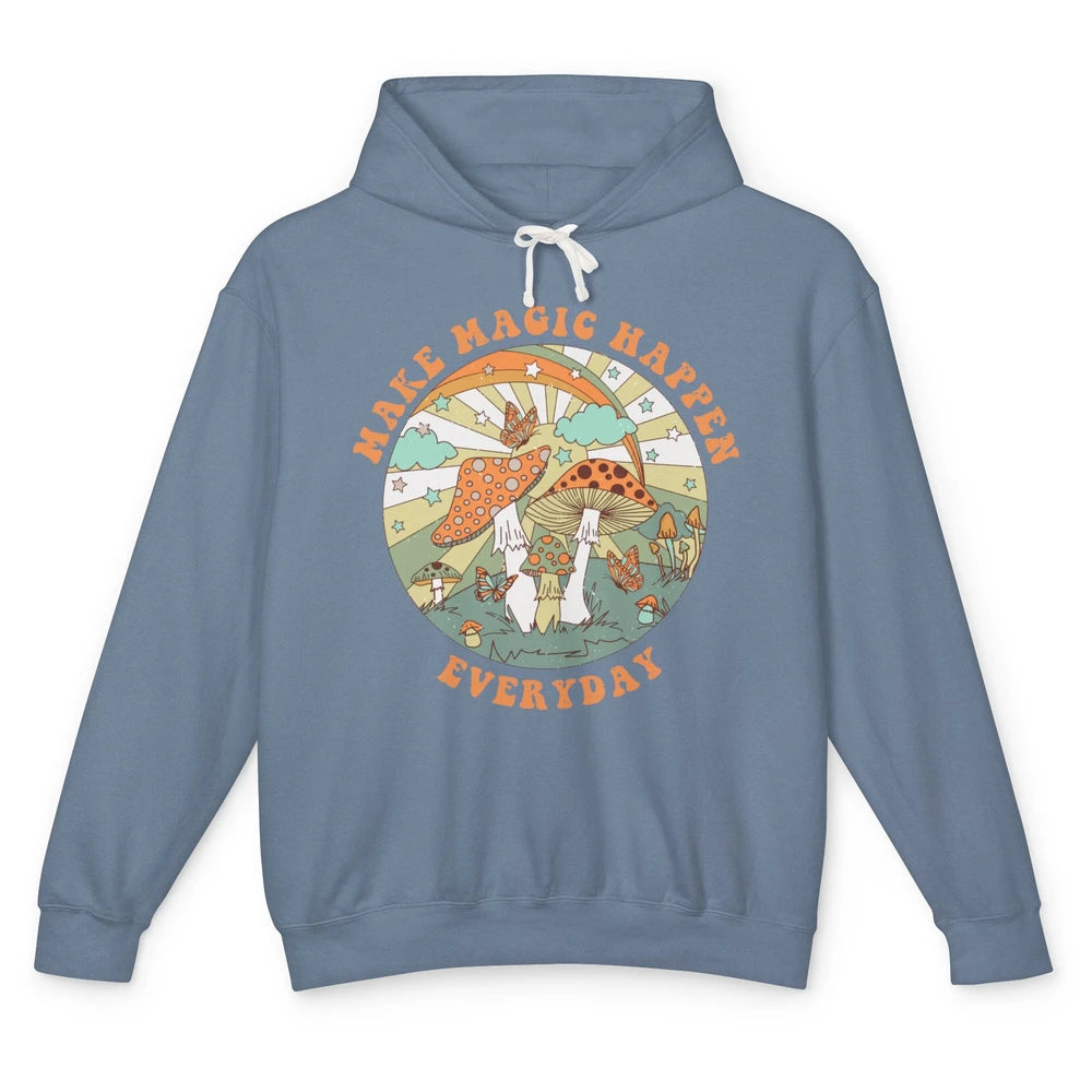 Retro Groovy Make Magic Happen Mushroom Hippie Botanical Unisex Lightweight Hoodie