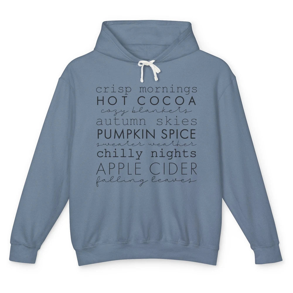Fall Gift Sweater Weather Apple Cider Falling Leaves Autumn Unisex Lightweight Hoodie