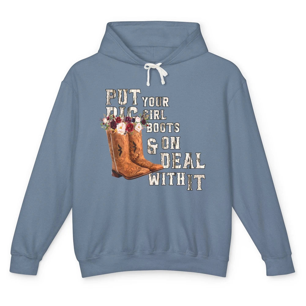 Retro Floral Put Cowgirl Boots On Western Country Cowboy Unisex Lightweight Hoodie
