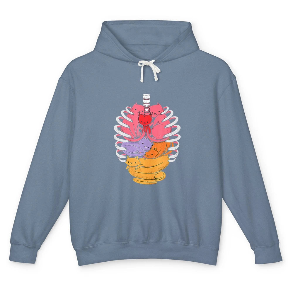 Funny Anatomicat Anatomy Cats Pun Halloween Spooky Season Unisex Lightweight Hoodie