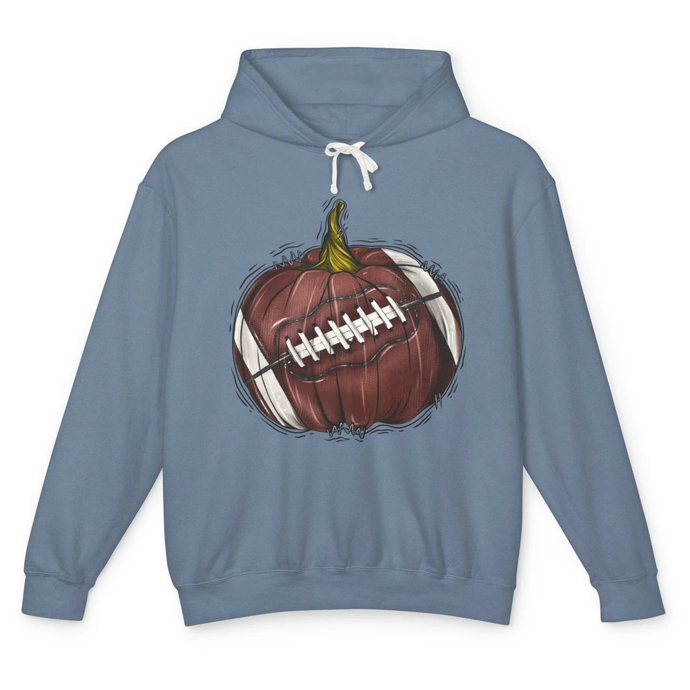 Football Pumpkin Tis The Season Fall Leaves Autumn Halloween Unisex Lightweight Hoodie