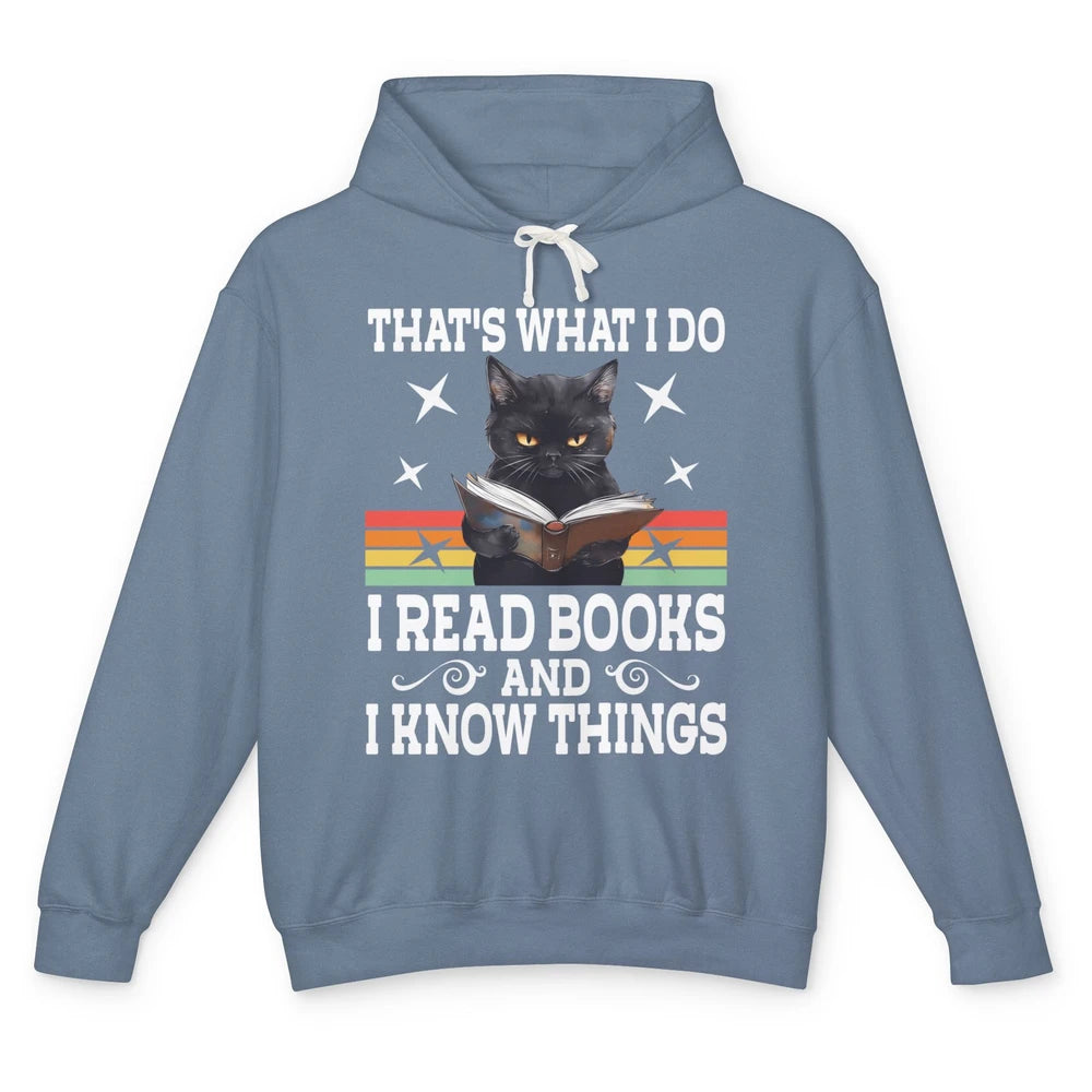 Retro Cat Books The Reader Black Cat Reading Books Bookish Bookworm Kitten Unisex Lightweight Hoodie