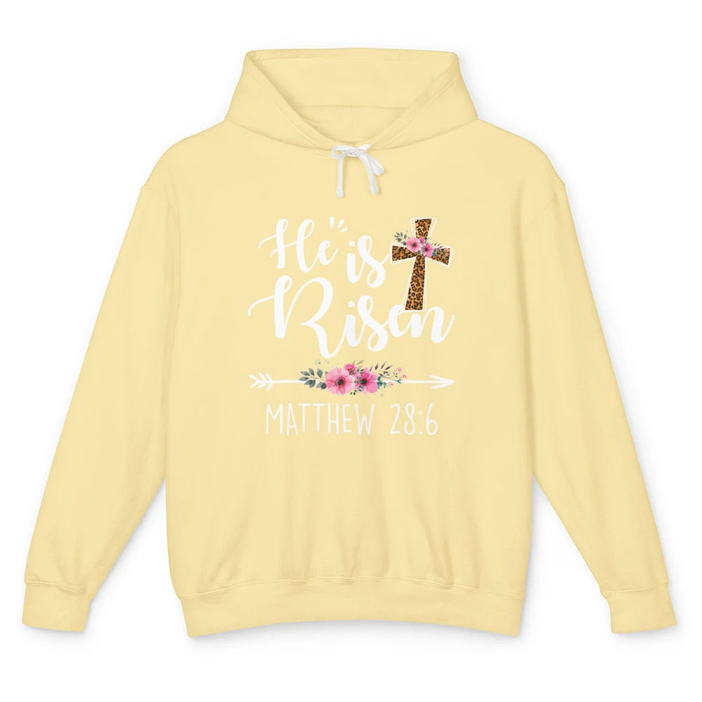He is Risen Floral Leopard Vintage Cross Happy Easter Day Unisex Lightweight Hoodie