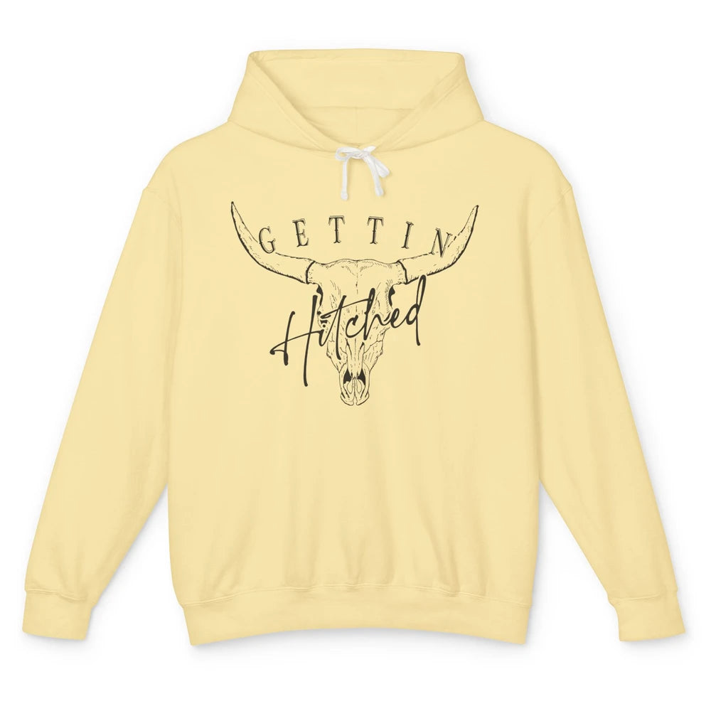 Getting Hitched Rowdy Cow Skull Western Bachelorette Bride Unisex Lightweight Hoodie