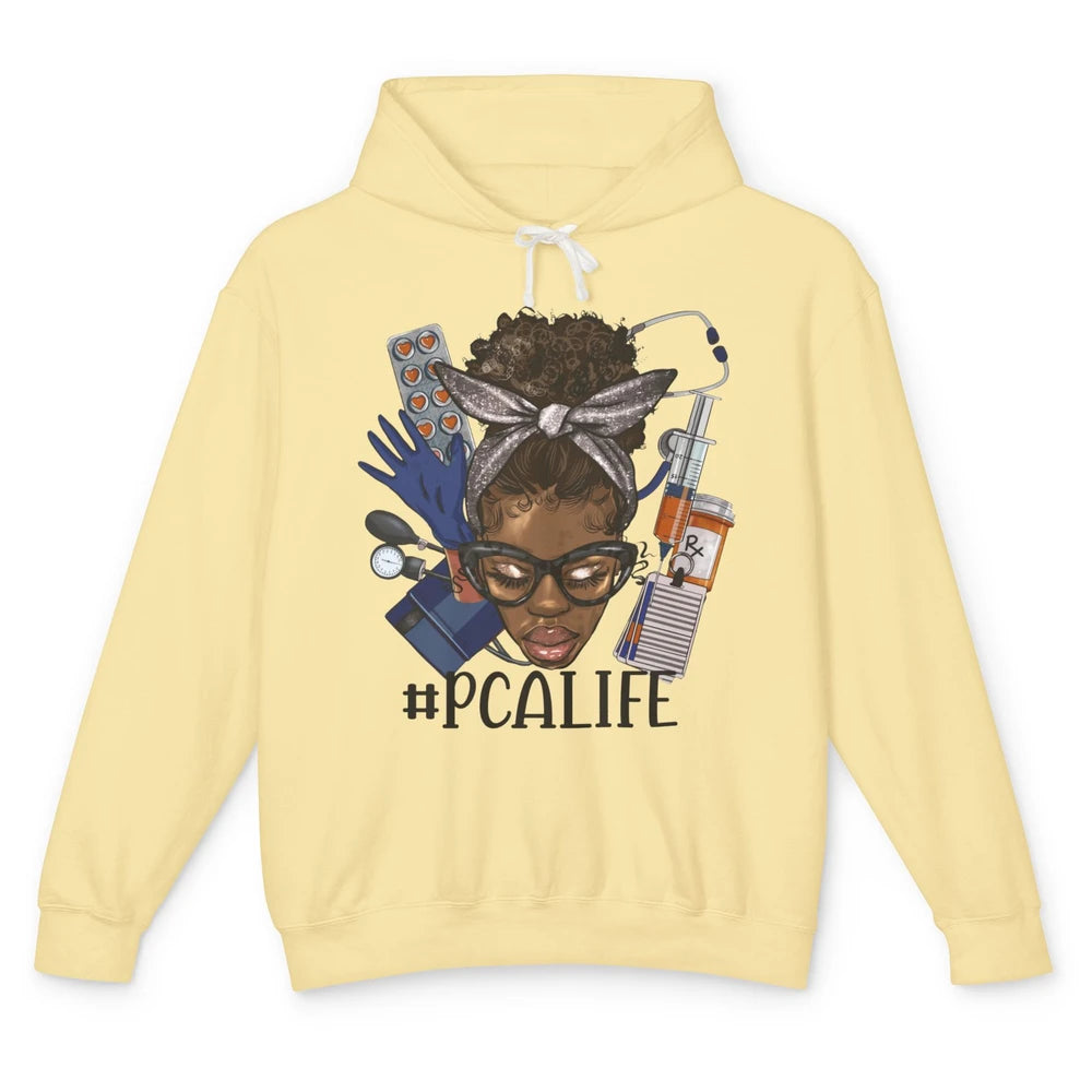 Afro Messy Bun Glasses PCA Life Patient Care Assistant Nurse Unisex Lightweight Hoodie