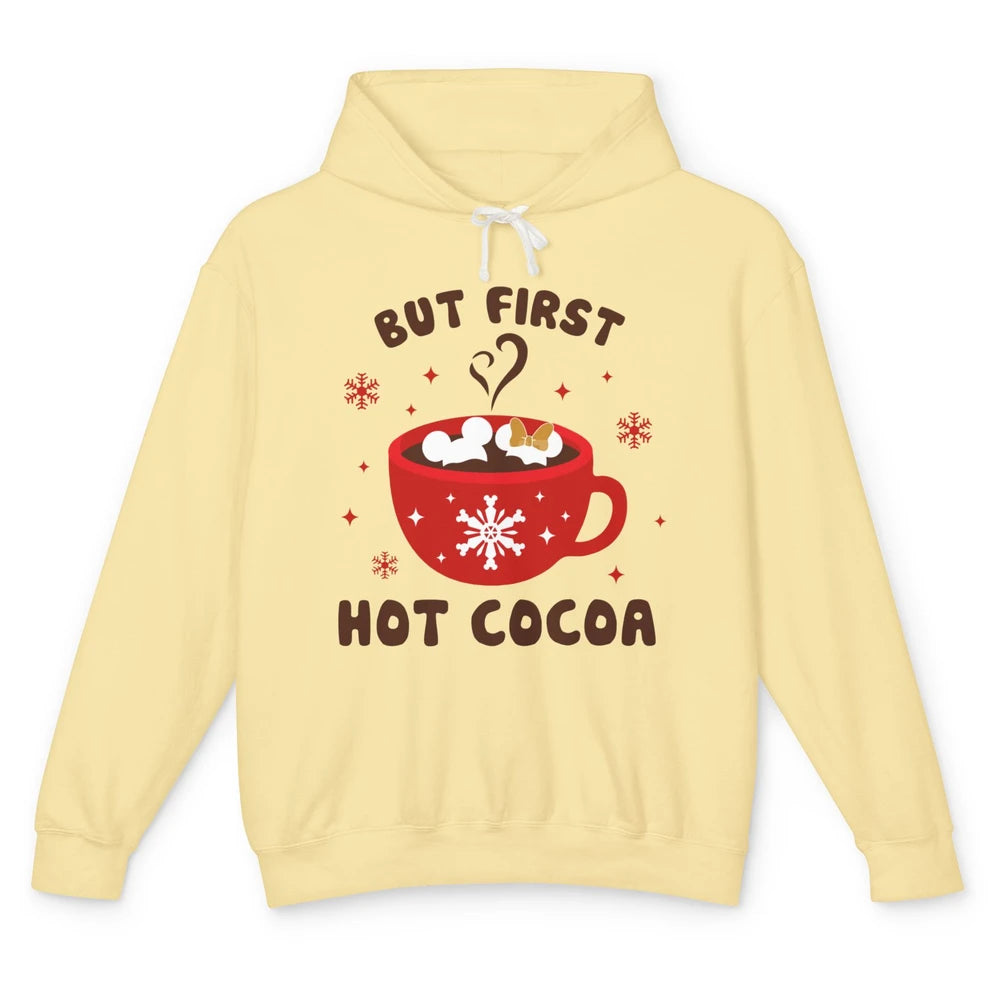 Christmas Coffee But First Hot Cocoa Family Christmas Winter Unisex Lightweight Hoodie