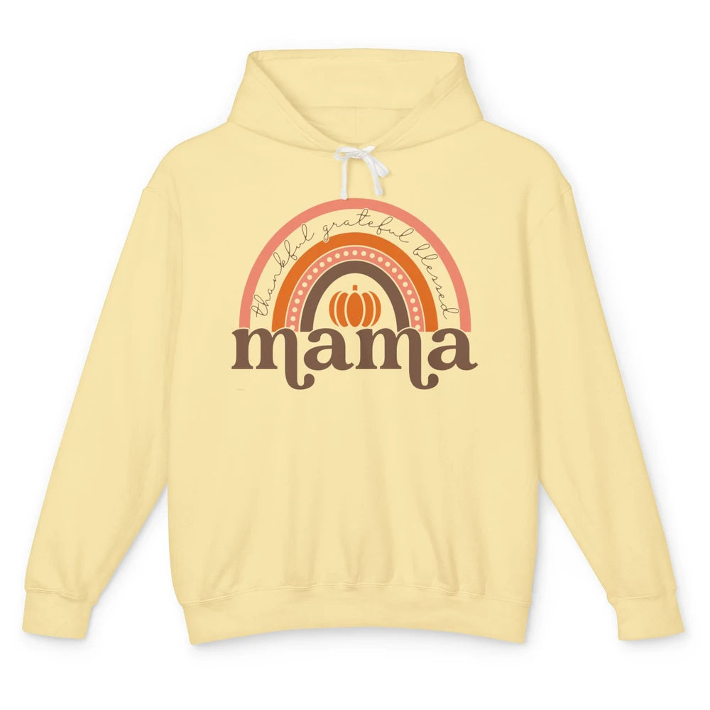 Pumpkin Rainbow Thankful Grateful Blessed Mama Thanksgiving Unisex Lightweight Hoodie