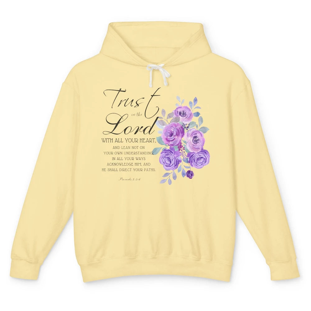 Floral Christian Trust In The Lord With All Heart Religious Unisex Lightweight Hoodie