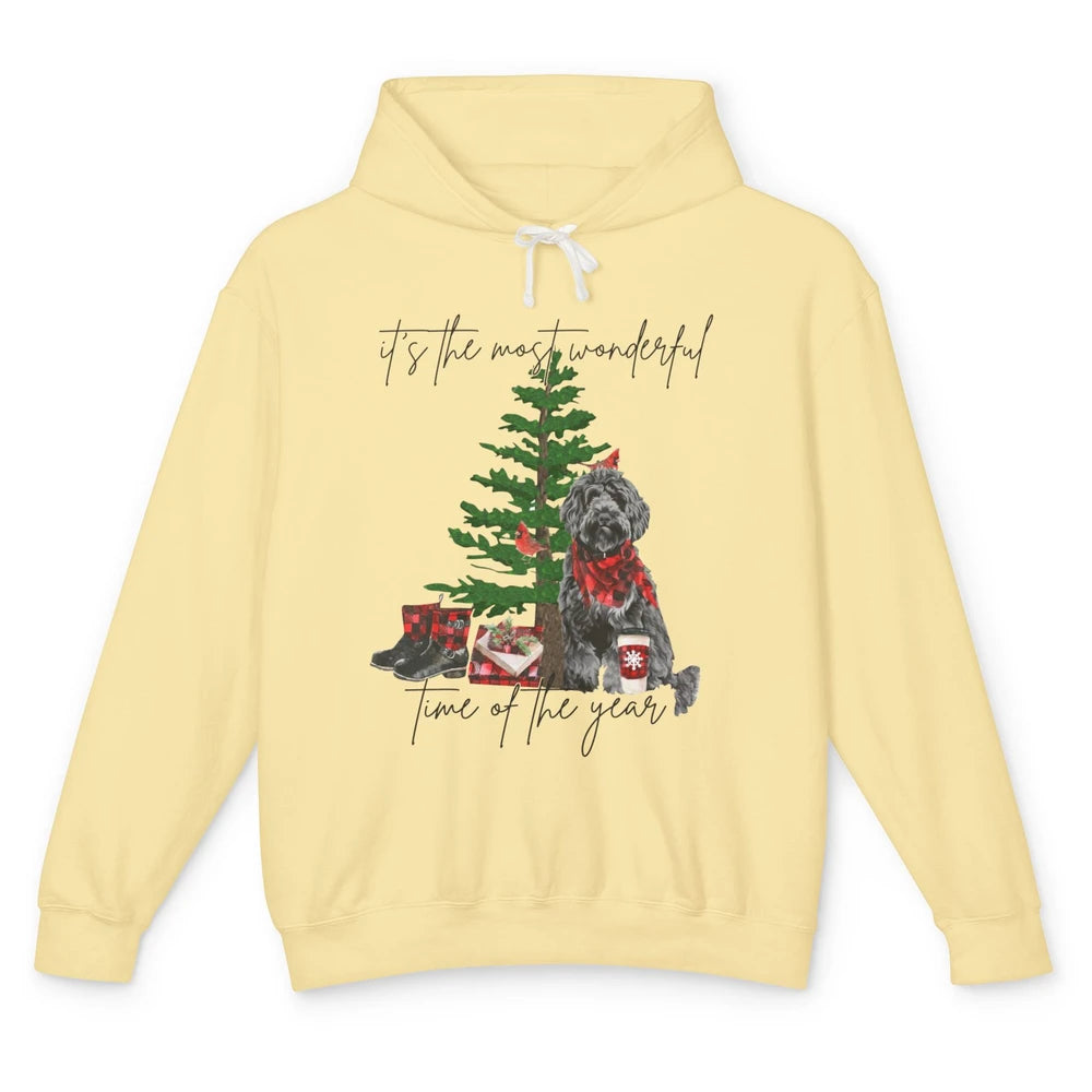 Black Golden Labradoodle Christmas Tree Most Wonderful Time Unisex Lightweight Hoodie