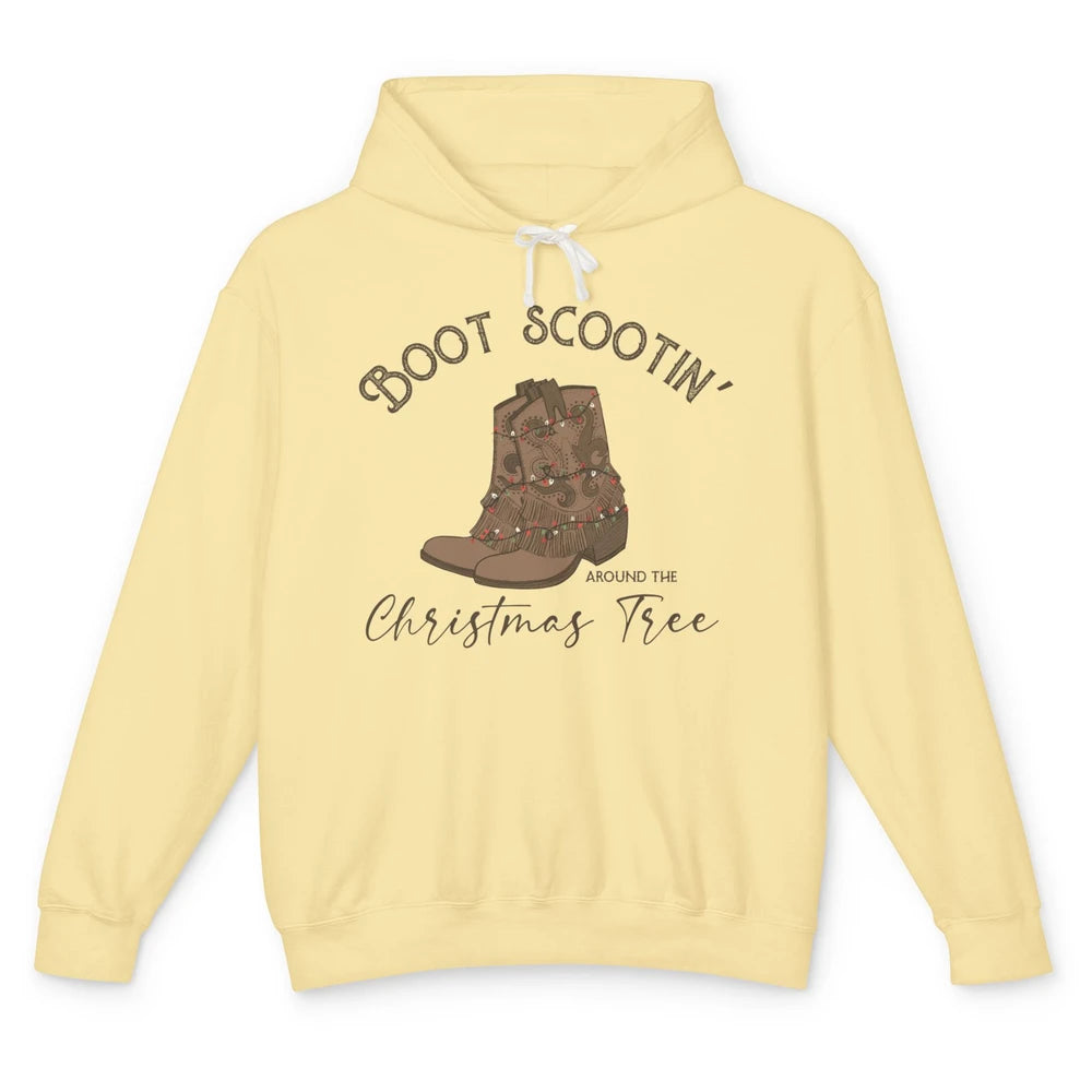Retro Cowboy Boots Scootin' Around Christmas Tree Western Unisex Lightweight Hoodie