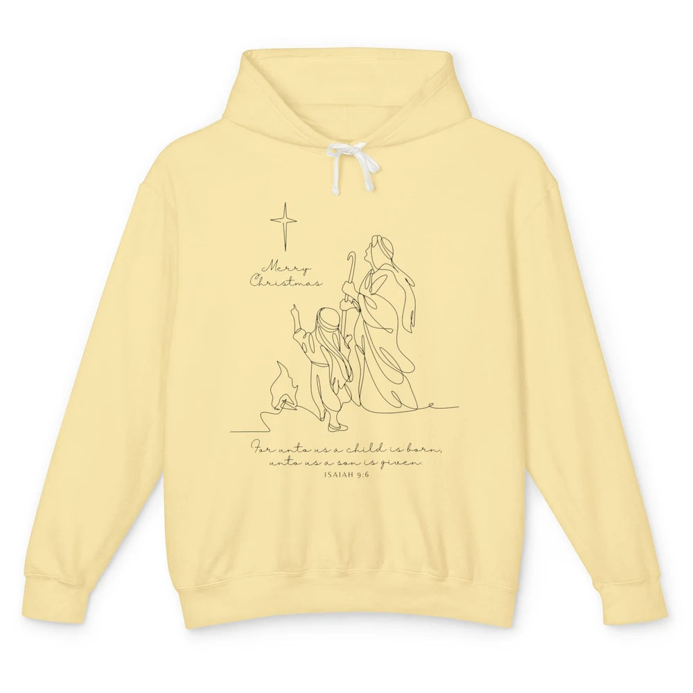 Merry Christmas Unto Us Child Is Born Christian Bible Verse Unisex Lightweight Hoodie