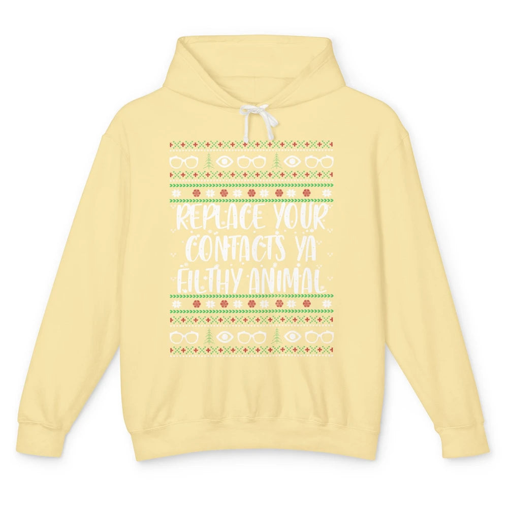 Optometry Christmas Tree Eyeglasses Replace Ya Contacts Ugly Unisex Lightweight Hoodie