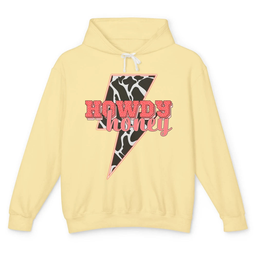 Desert Lightning Bolt Howdy Honey Cow Print Western Cowgirls Unisex Lightweight Hoodie