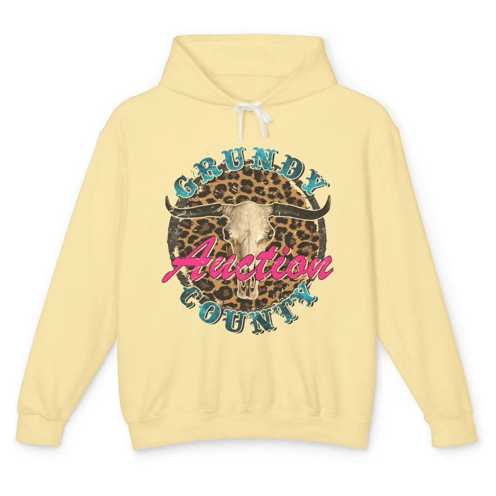 Leopard Grundy County Auction Bull Skull Western Country Unisex Lightweight Hoodie