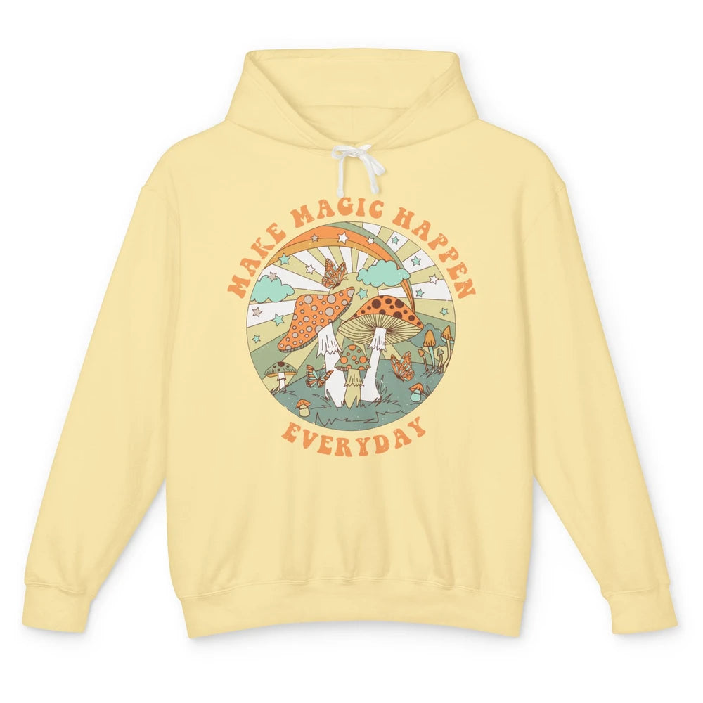 Retro Groovy Make Magic Happen Mushroom Hippie Botanical Unisex Lightweight Hoodie