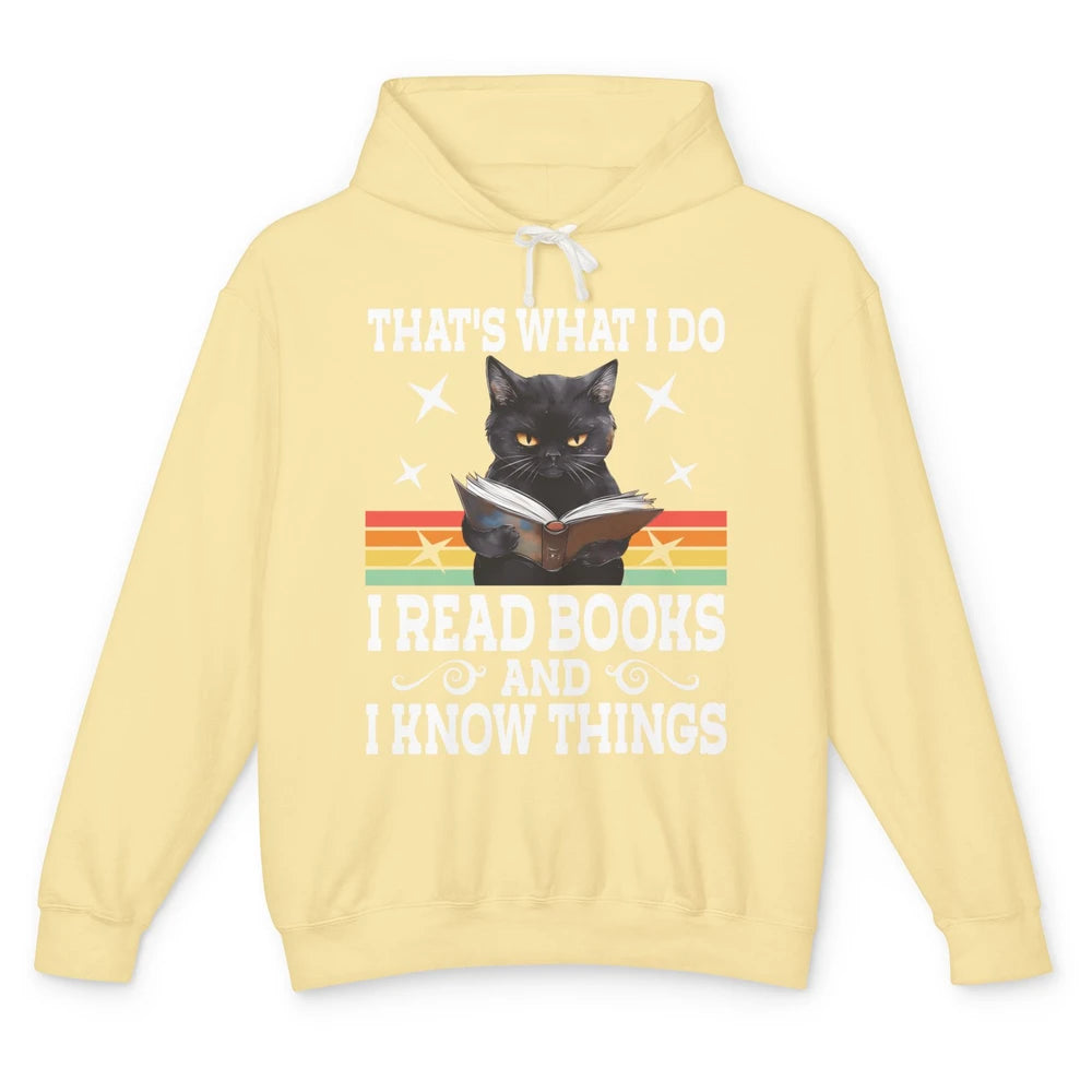 Retro Cat Books The Reader Black Cat Reading Books Bookish Bookworm Kitten Unisex Lightweight Hoodie