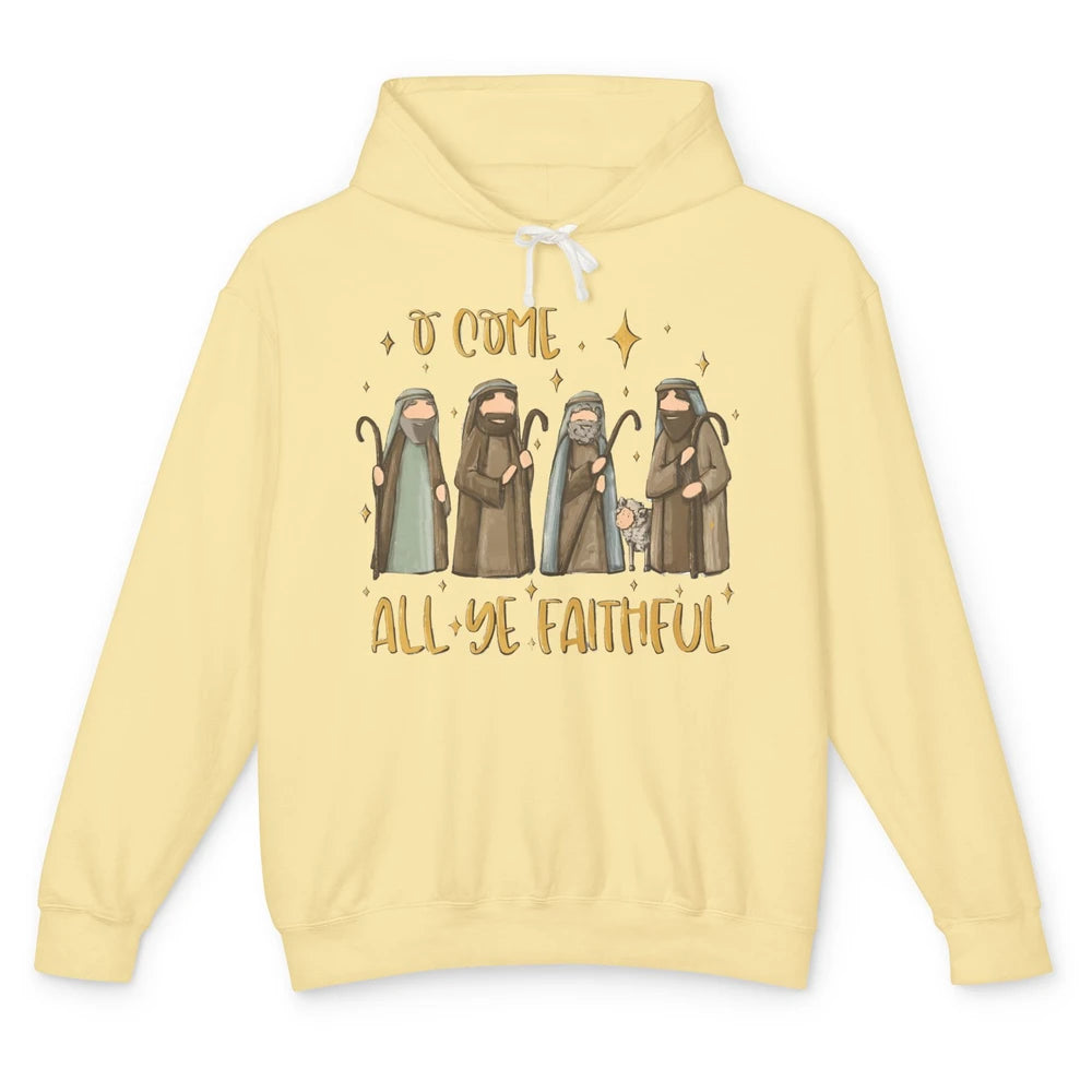 Retro Christmas O Come All Ye Faithful Christian Jesus Faith Unisex Lightweight Hoodie
