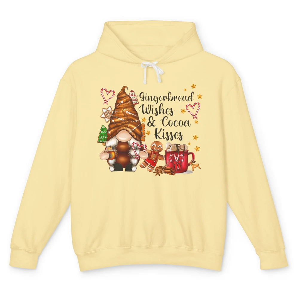 Retro Christmas Gnome Gingerbread Wishes and Cocoa Kisses Unisex Lightweight Hoodie