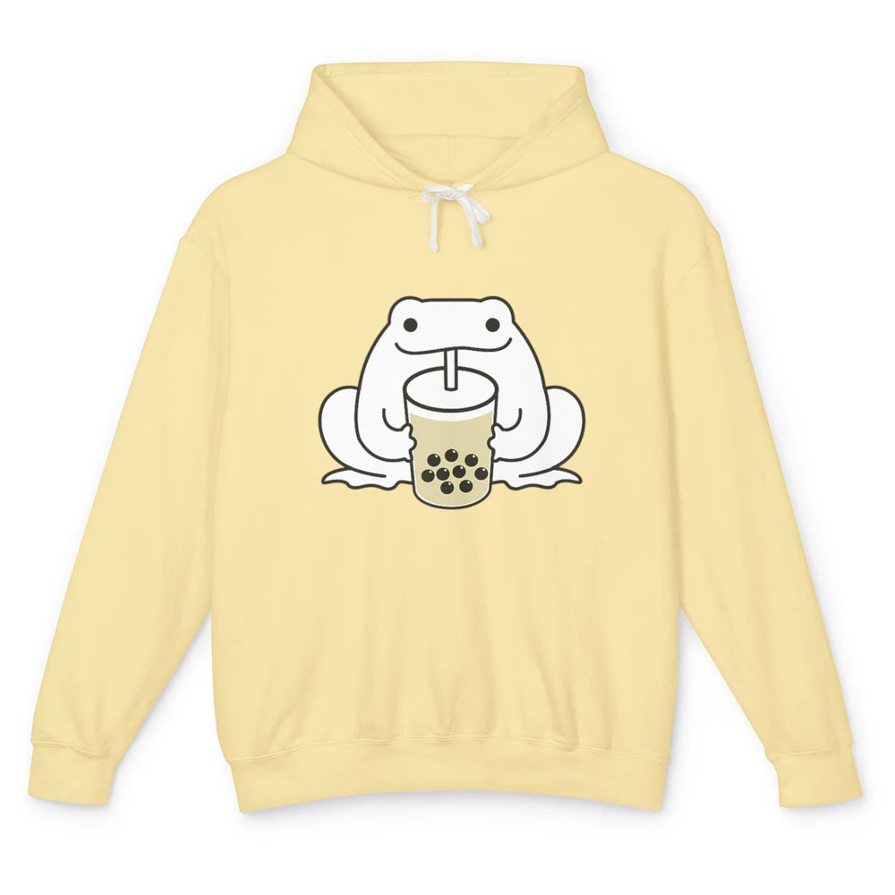 Funny Frog Drinking Boba Bubble Milk Tea Holiday Frog Kawaii Unisex Lightweight Hoodie