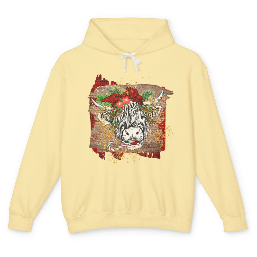 Christmas Highland Cow Bandana Western Christmas Cow Plaid Unisex Lightweight Hoodie
