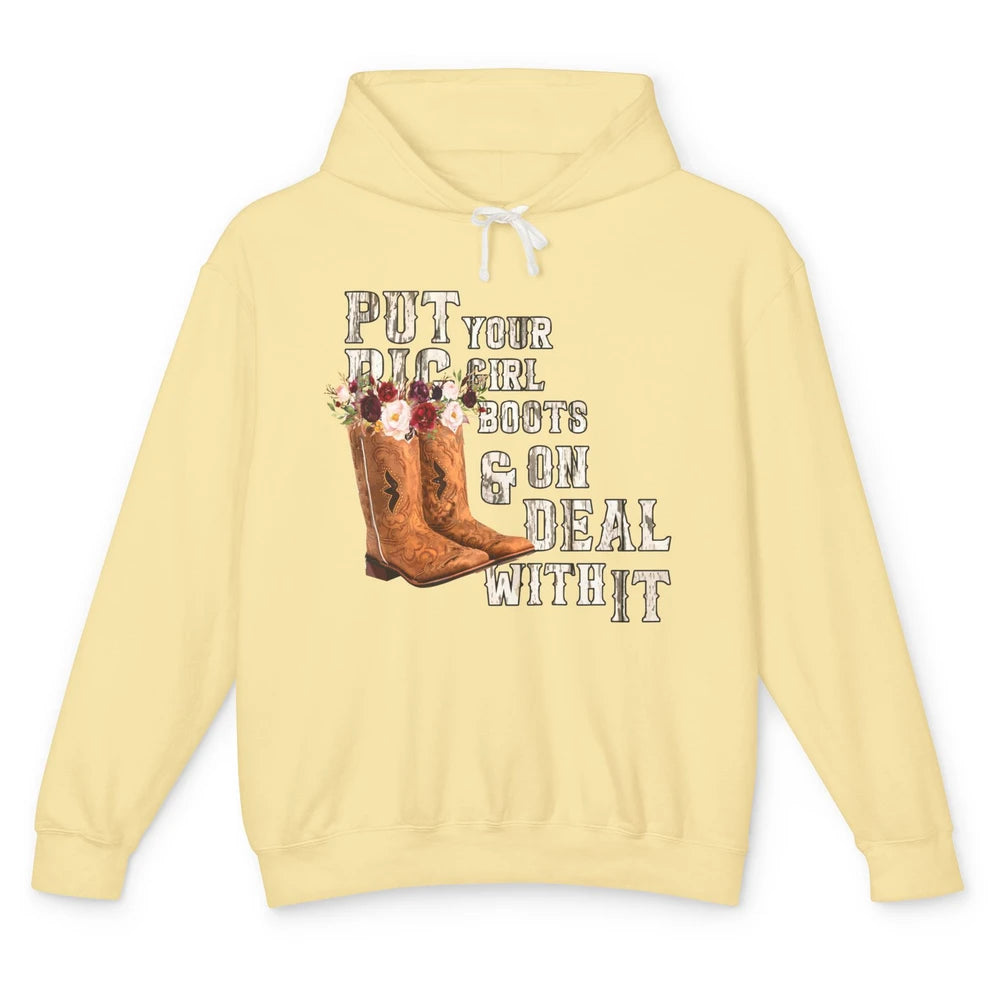 Retro Floral Put Cowgirl Boots On Western Country Cowboy Unisex Lightweight Hoodie